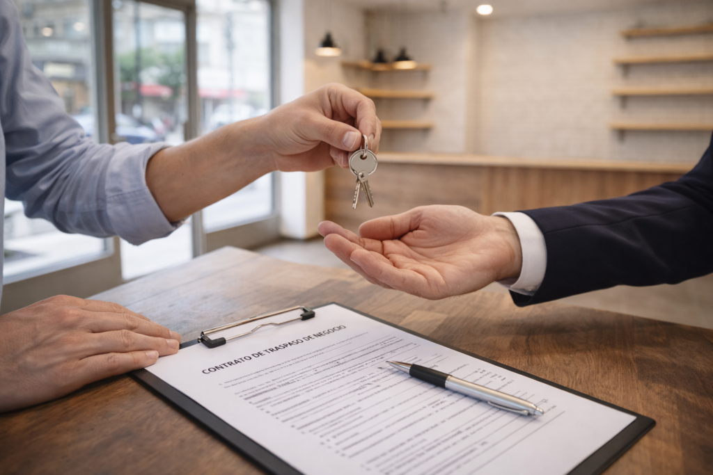 Entrega de llaves durante el traspaso de un negocio para cambio de titular de licencia de actividad