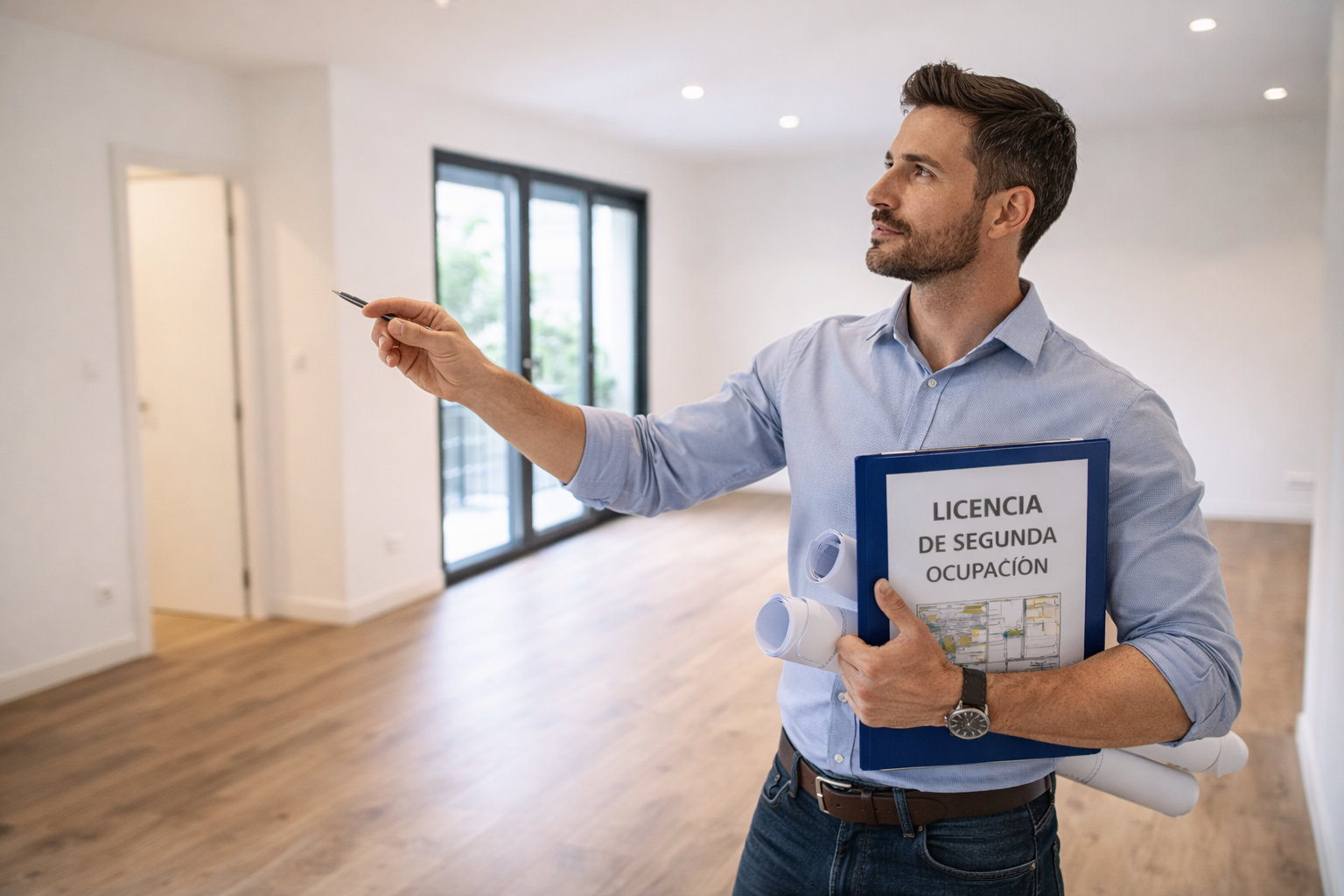 Técnico revisando una vivienda para tramitar licencia de segunda ocupación